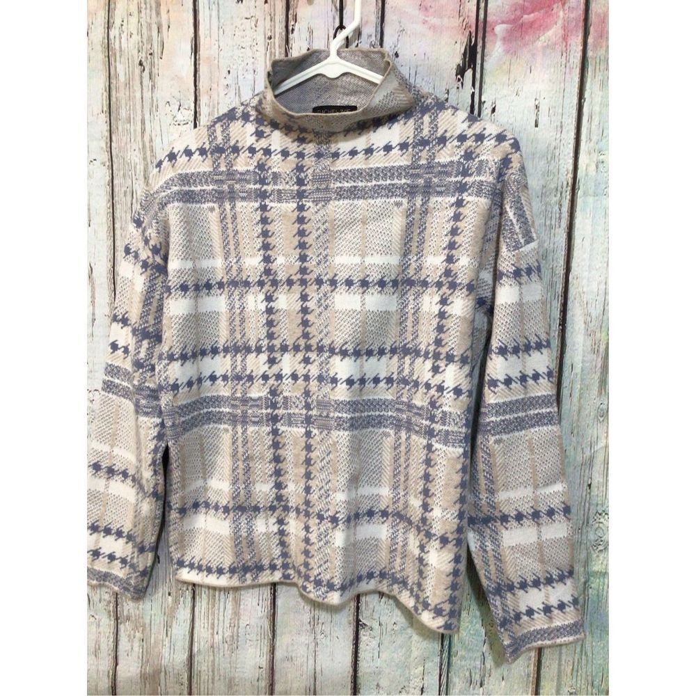 Rachel Zoe Plaid Cowl Neck Sweater - Gray and Cream